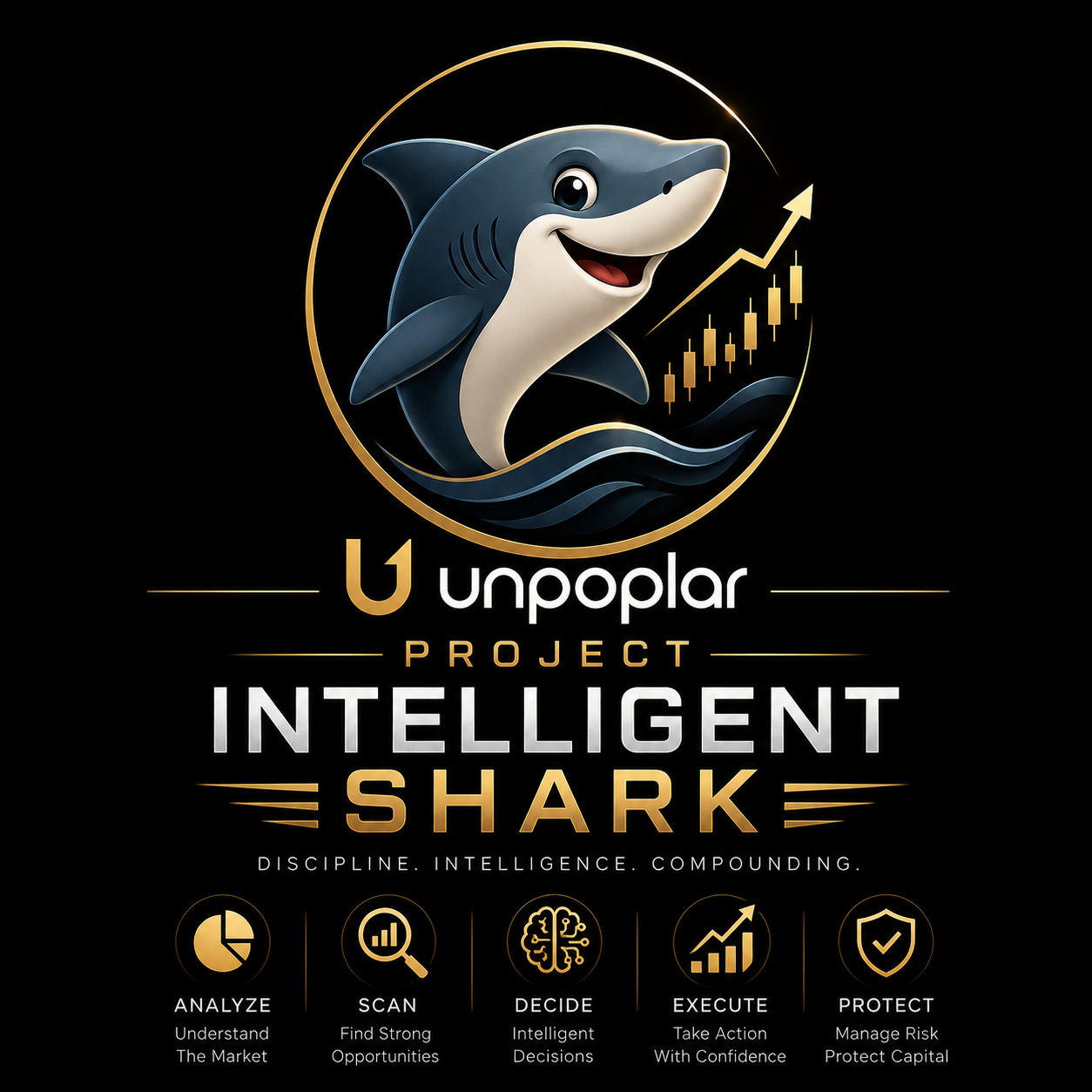 Intelligent Shark emblem with a rising market chart